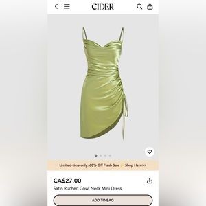 Cider Satin Mini Dress (Pale Green) - Size M - New with tags!